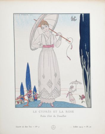 ステンシル Barbier - Le Cyprès et la Rose, Robe d'été de Doeuillet, 1914