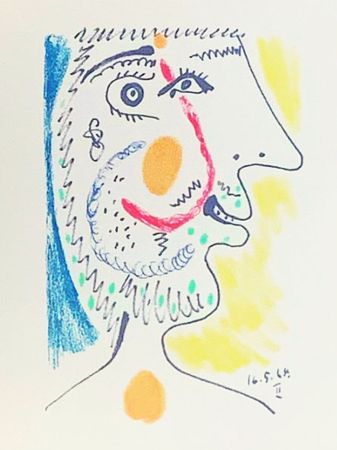 リトグラフ Picasso (After) - Le Goût du Bonheur - Portrait d’un homme barbu (1964)