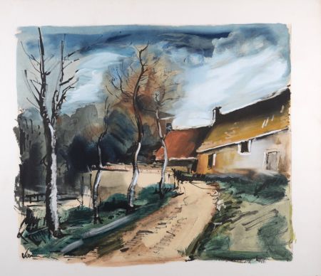 リトグラフ Vlaminck - Le hameau près de Verneuil, vers 1950