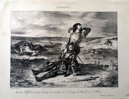 リトグラフ Delacroix - Le jeune Clifford trouvant le corps de son père sur le champ de bataille de St.Albans