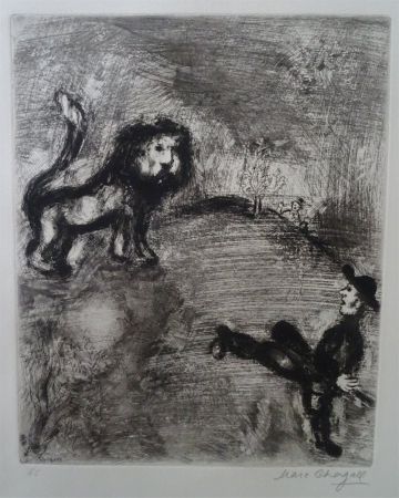 エッチング Chagall - Le Lion et les Chasseurs