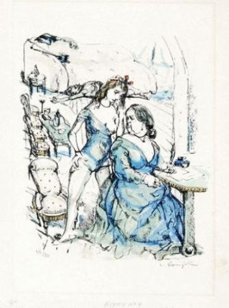 リトグラフ Foujita - Le mesangre (deux femmes)