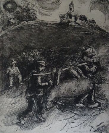 エッチング Chagall - Le Meunier, son fils  et l'Ane