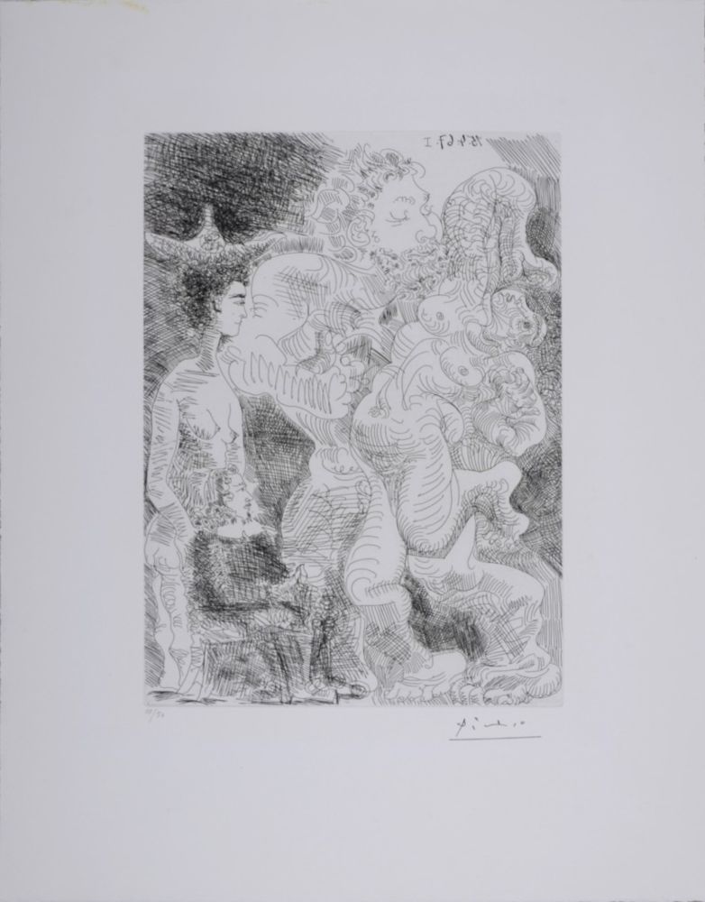 エッチング Picasso - Le peintre et son modèle imaginant une étreinte