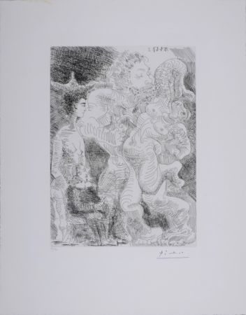 エッチング Picasso - Le peintre et son modèle imaginant une étreinte