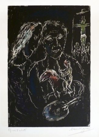 リトグラフ Chagall - Le peintre sur fond noir