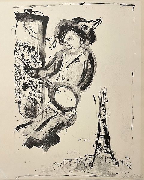 リトグラフ Chagall - Le peintre sur Paris
