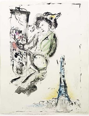 リトグラフ Chagall - Le peintre sur Paris