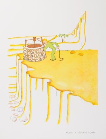 リトグラフ Saint-Exupéry - Le Petit Prince et le puit dans le désert