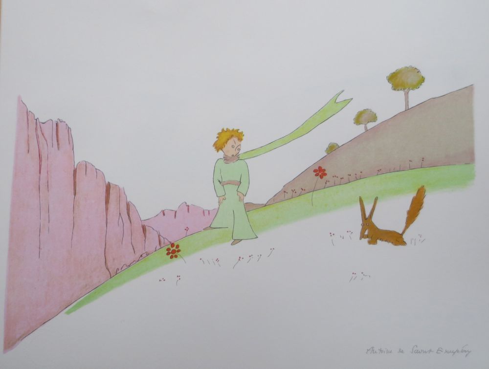 リトグラフ Saint-Exupéry - Le petit prince et le renard