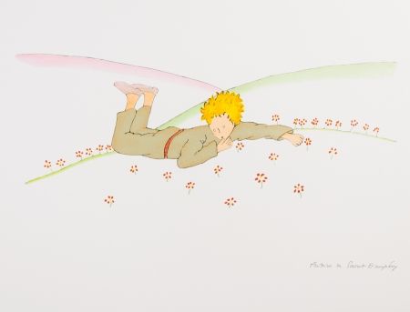 リトグラフ Saint-Exupéry - Le Petit Prince parmi les fleurs