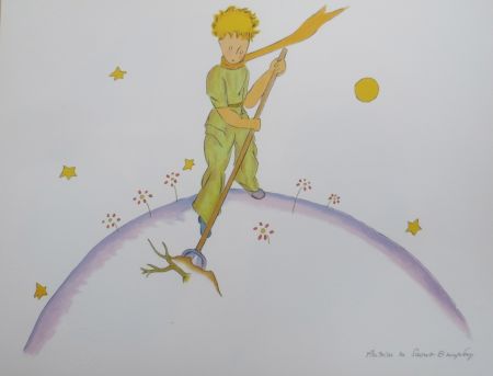 リトグラフ Saint-Exupéry - Le petit prince sur sa planéte