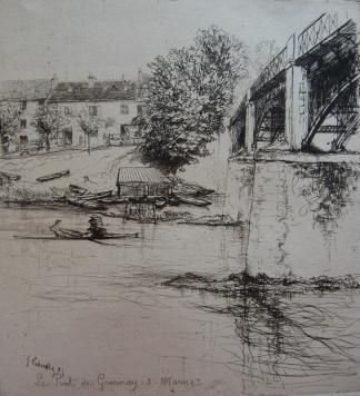 彫版 Leheutre - Le Pont de Gournay, de profil