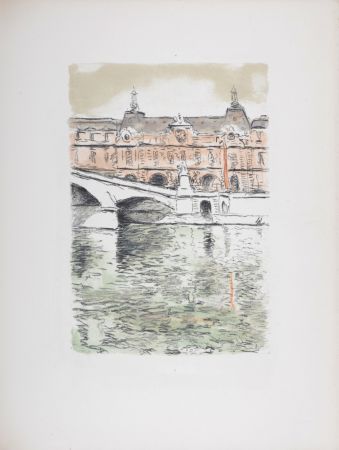 リトグラフ Marquet - Le Pont du Carrousel et le Louvre