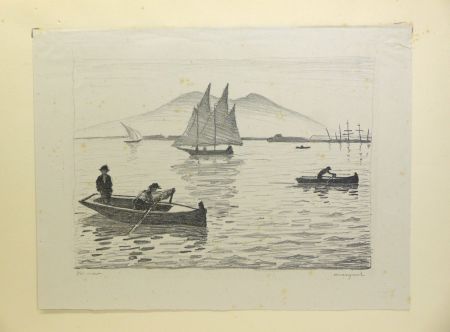リトグラフ Marquet - Le Port de Naples, 1926. Signé et numérotée. 