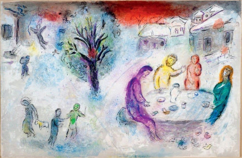 リトグラフ Chagall - LE REPAS CHEZ DRYAS (de la suite Daphnis & Chloé - 1961)