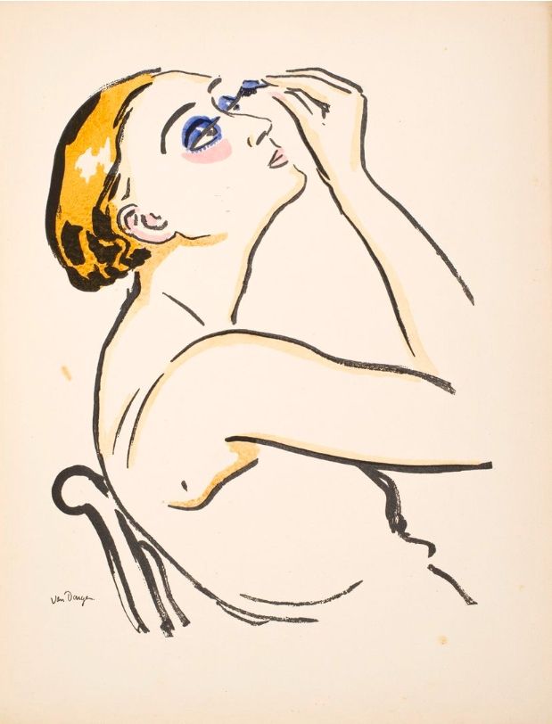 ステンシル Van Dongen - Le Rimmel, femme se maquillant.  