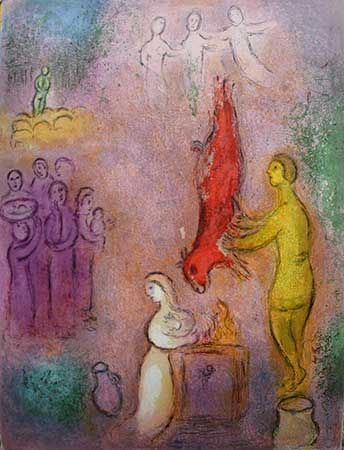 リトグラフ Chagall - Le sacrifice aux nymphes