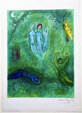 リトグラフ Chagall - Le songe de Daphnis et les Nymphes (Daphnis' dream and the nymphs)  de la suite Daphnis et Chloé. 1961.