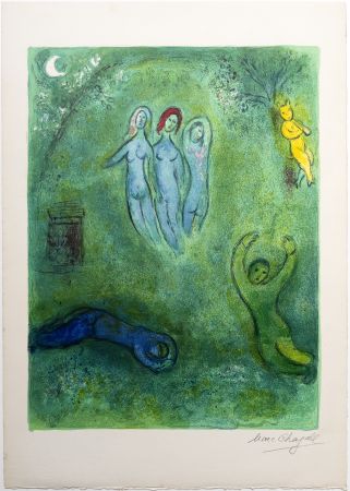 リトグラフ Chagall - Le songe de Daphnis et les Nymphes (Daphnis' dream and the nymphs)  de la suite Daphnis et Chloé. 1961.