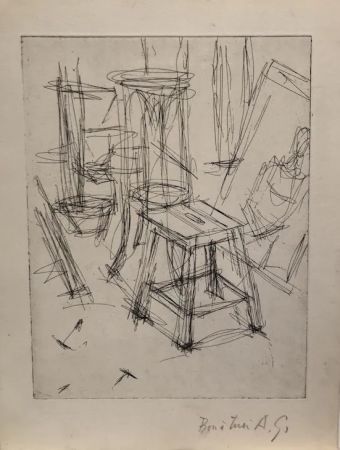 エッチング Giacometti - Le Tabouret dans l'atelier