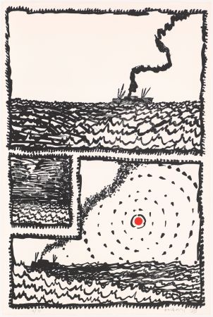 リトグラフ Alechinsky - Le volturno II avec un point rouge