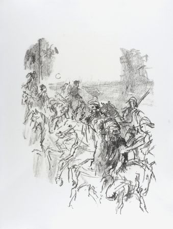 リトグラフ Kokoschka - Lear and his men leaving Goneril's castle, 1963