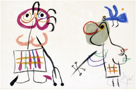 リトグラフ Miró - L'ENFANCE D'UBU. Lithographie en couleurs signée (1975).