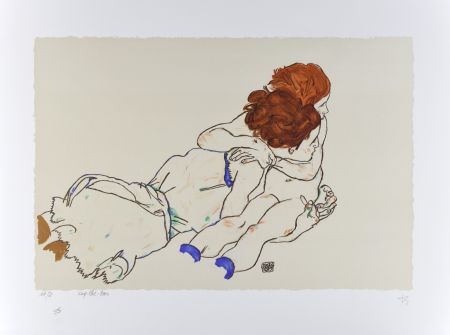 リトグラフ Schiele - L'envol / The flight, 1917 (Mutter mit kind / Mother and child)