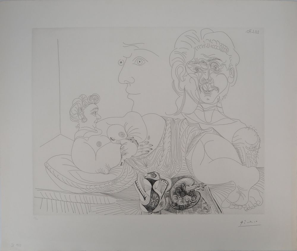 彫版 Picasso - Les 156, planche 4 : Vieux modèle pour jeune odalisque, le double regard du peintr