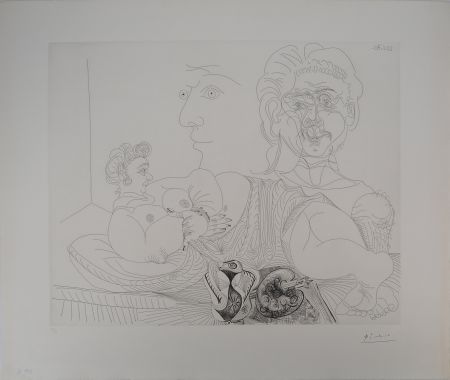 彫版 Picasso - Les 156, planche 4 : Vieux modèle pour jeune odalisque, le double regard du peintr