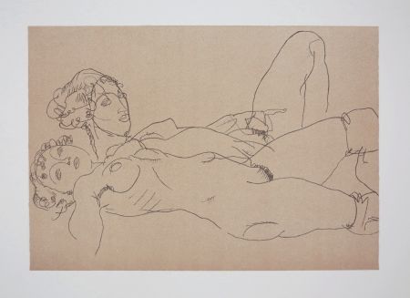 リトグラフ Schiele - LES 2 FILLES / TWO GIRLS - 1914