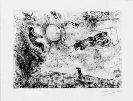 エッチングと　アクチアント Chagall - Les Amoureux dans le ciel St-Paul