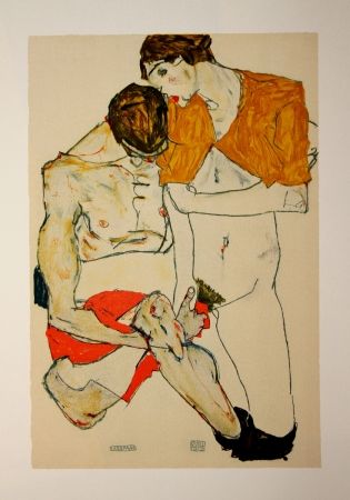 リトグラフ Schiele - LES AMOUREUX / LOVERS (Egon Schiele & Valerie Neuziel) - Lithographie / Lithograph - 1913