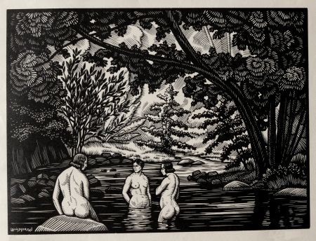 木版 Moreau - LES BAIGNEUSES / BATHERS - Gravure s/bois / Woodcut - 1912