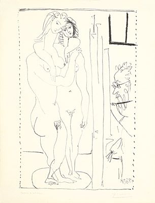 リトグラフ Picasso - Les deux modèles nus