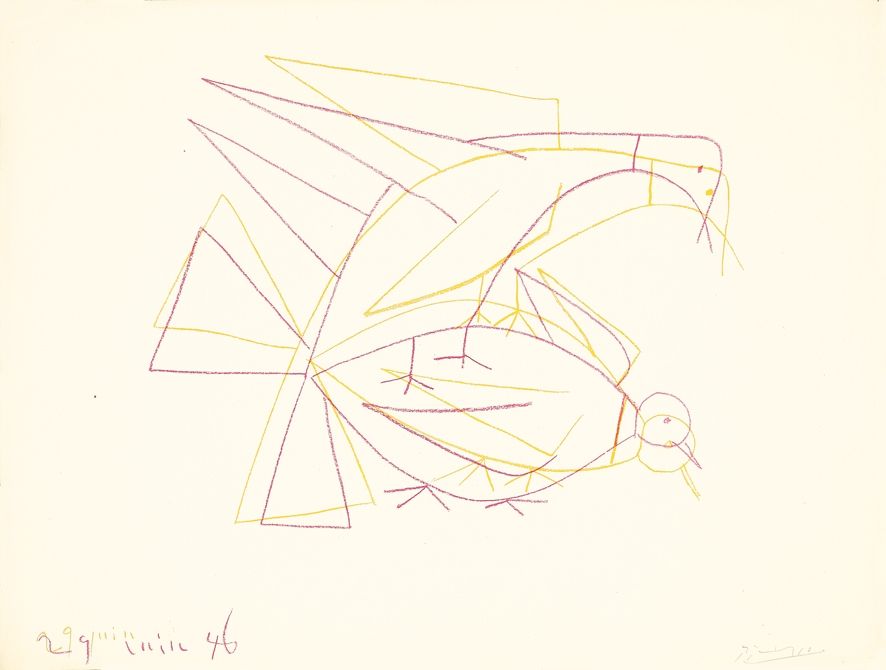 リトグラフ Picasso - Les deux tourterelles doubles