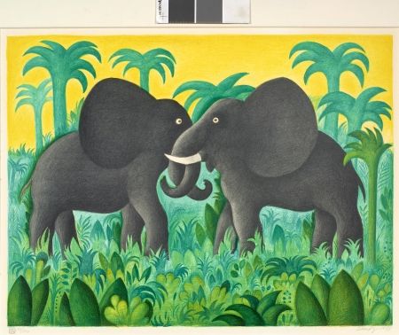 リトグラフ Scherfig - Les deux éléphants