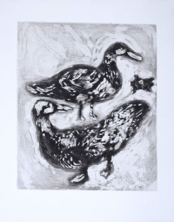 彫版 Chagall - Les Fables de La Fontaine : La Tortue et les deux canards, 1952