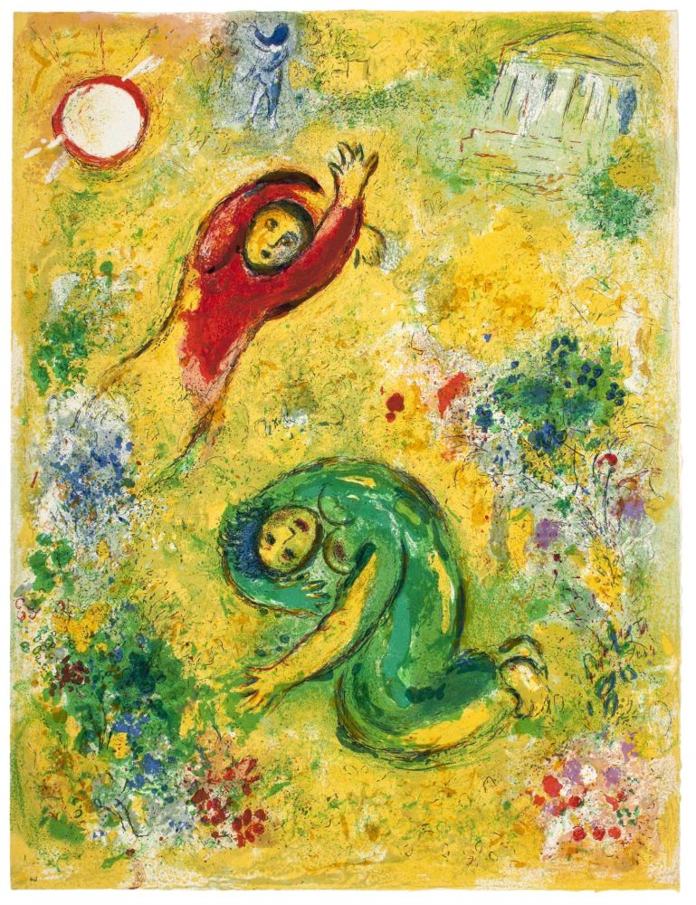 リトグラフ Chagall - LES FLEURS SACCAGÉES (de la Suite Daphnis & Chloé - 1961) 