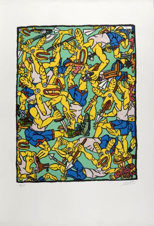 リトグラフ Combas - Les lapins jaunes, 1984 - Hand-signed!