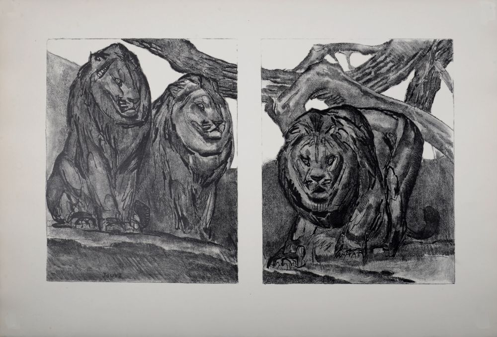 リトグラフ Jouve - Les Lions, 1934.