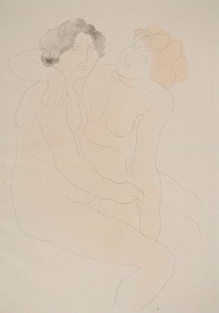 リトグラフ Rodin - Les modèles enlacés