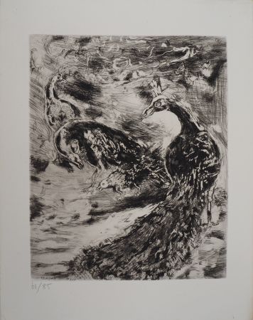 彫版 Chagall - Les paons (Le geai paré des plumes du paon)