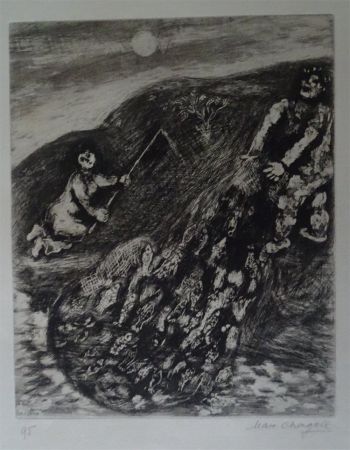 エッチング Chagall - Les possions et le Berger qui joue de la Flute