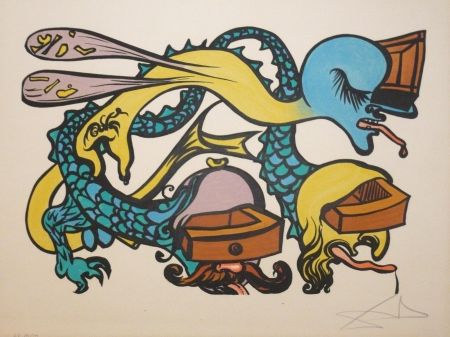 リトグラフ Dali - Les vitraux - Dragon a tiroirs