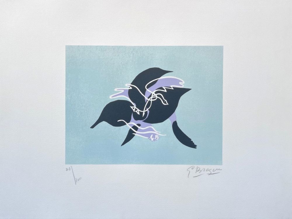 リトグラフ Braque - L'essor I (Le cygne sur fond bleu-vert) 