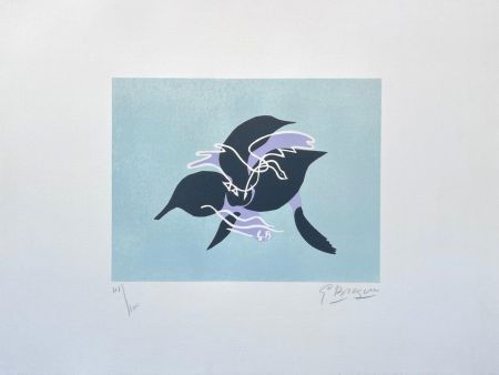 リトグラフ Braque - L'essor I (Le cygne sur fond bleu-vert) 