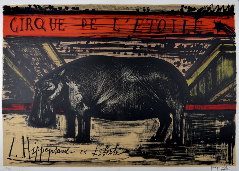 リトグラフ Buffet - L'hippopotame en liberté, 1968.