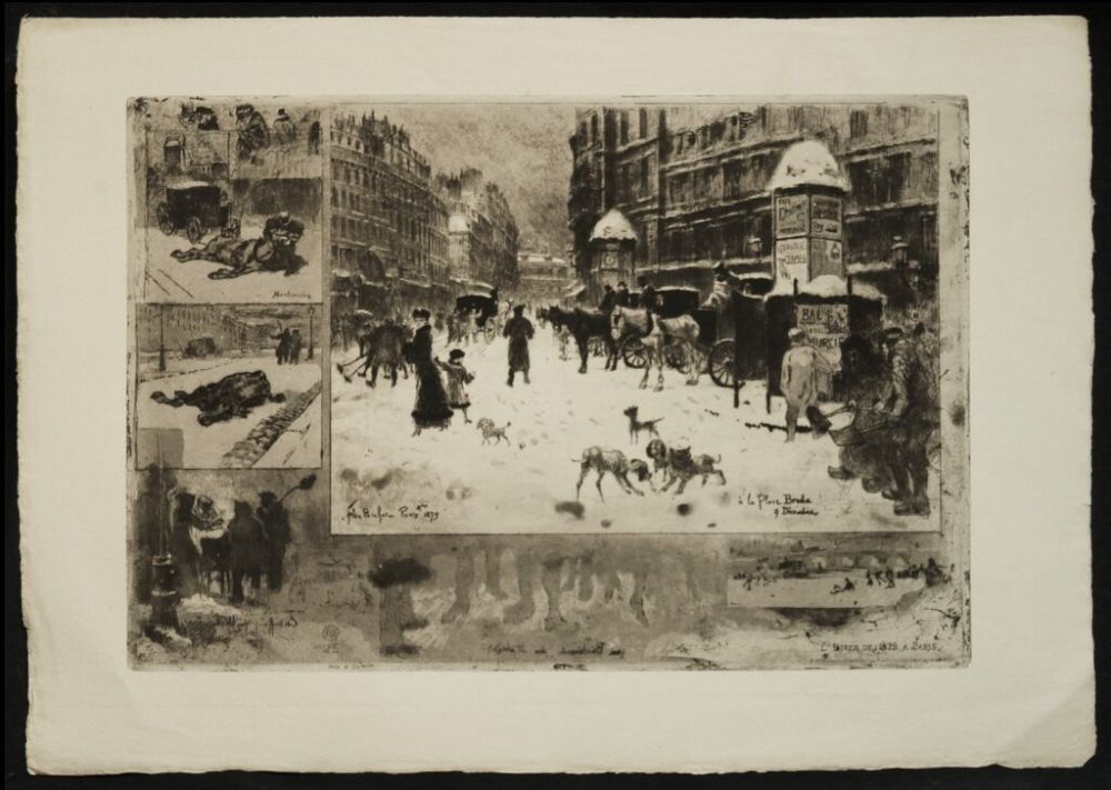 エッチングと　アクチアント Buhot - L'Hiver à Paris ou La Neige à Paris